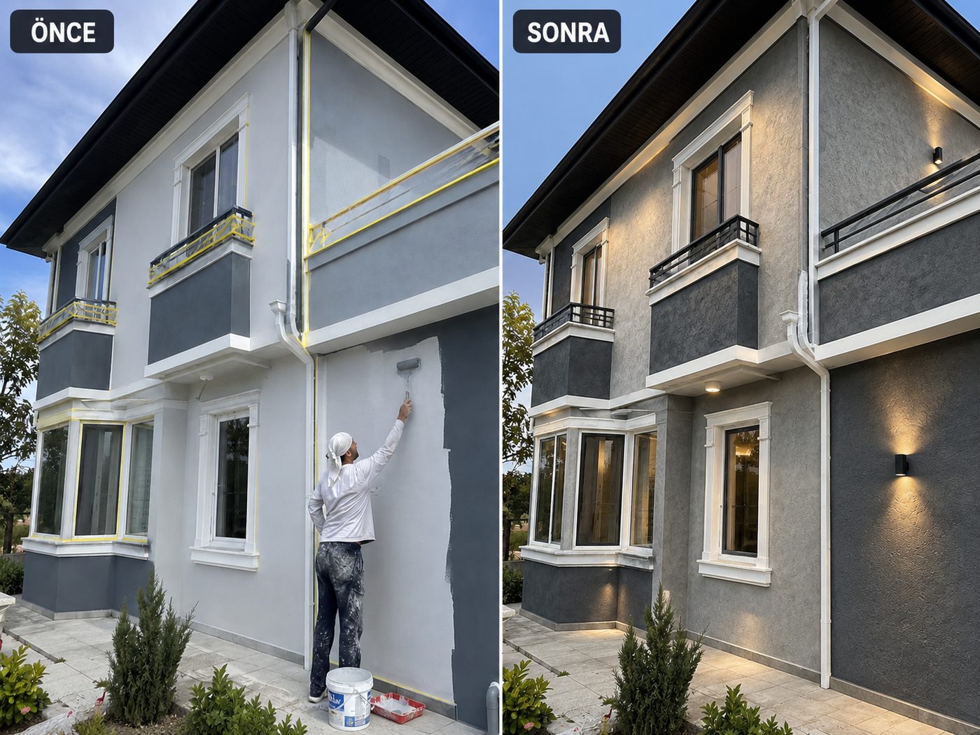 Asarlık dış cephe boya öncesi ve sonrası