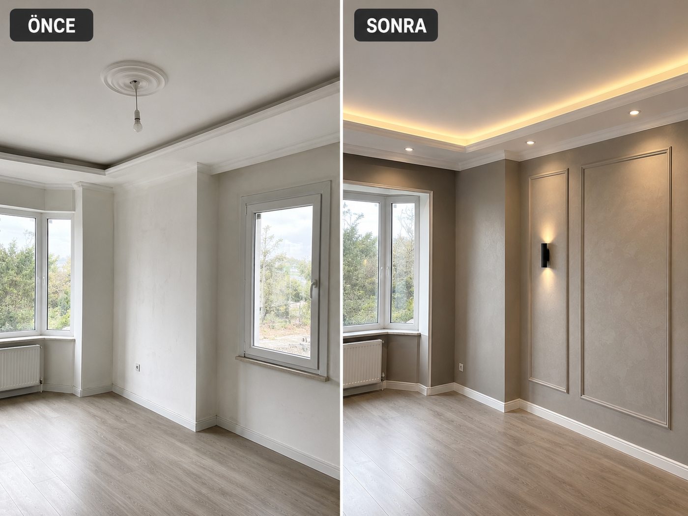 Asarlık iç cephe boya öncesi ve sonrası